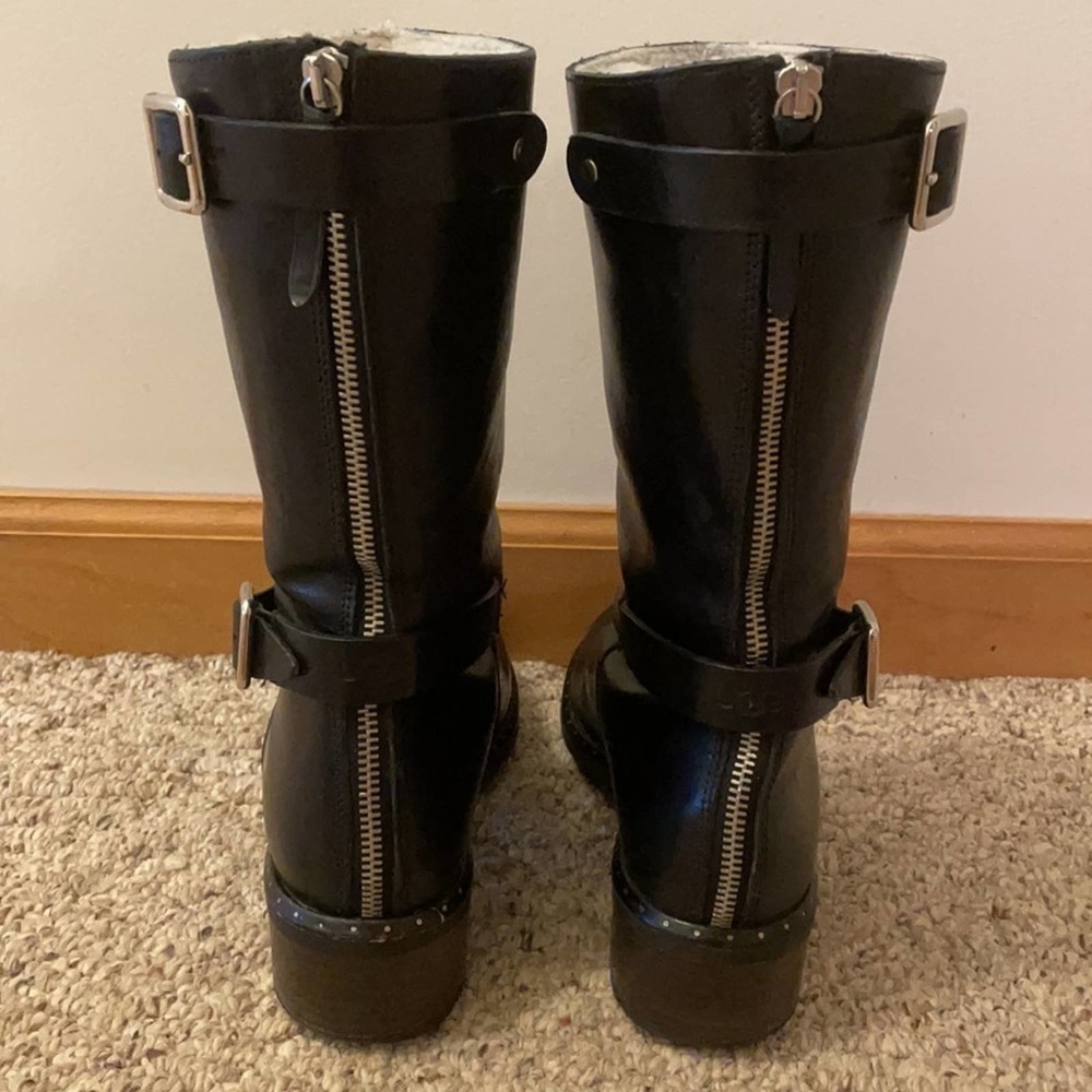 UGG Collection Vincento Italian Leather Moto Black Biker Boots Size 8 - Picture 3 of 12